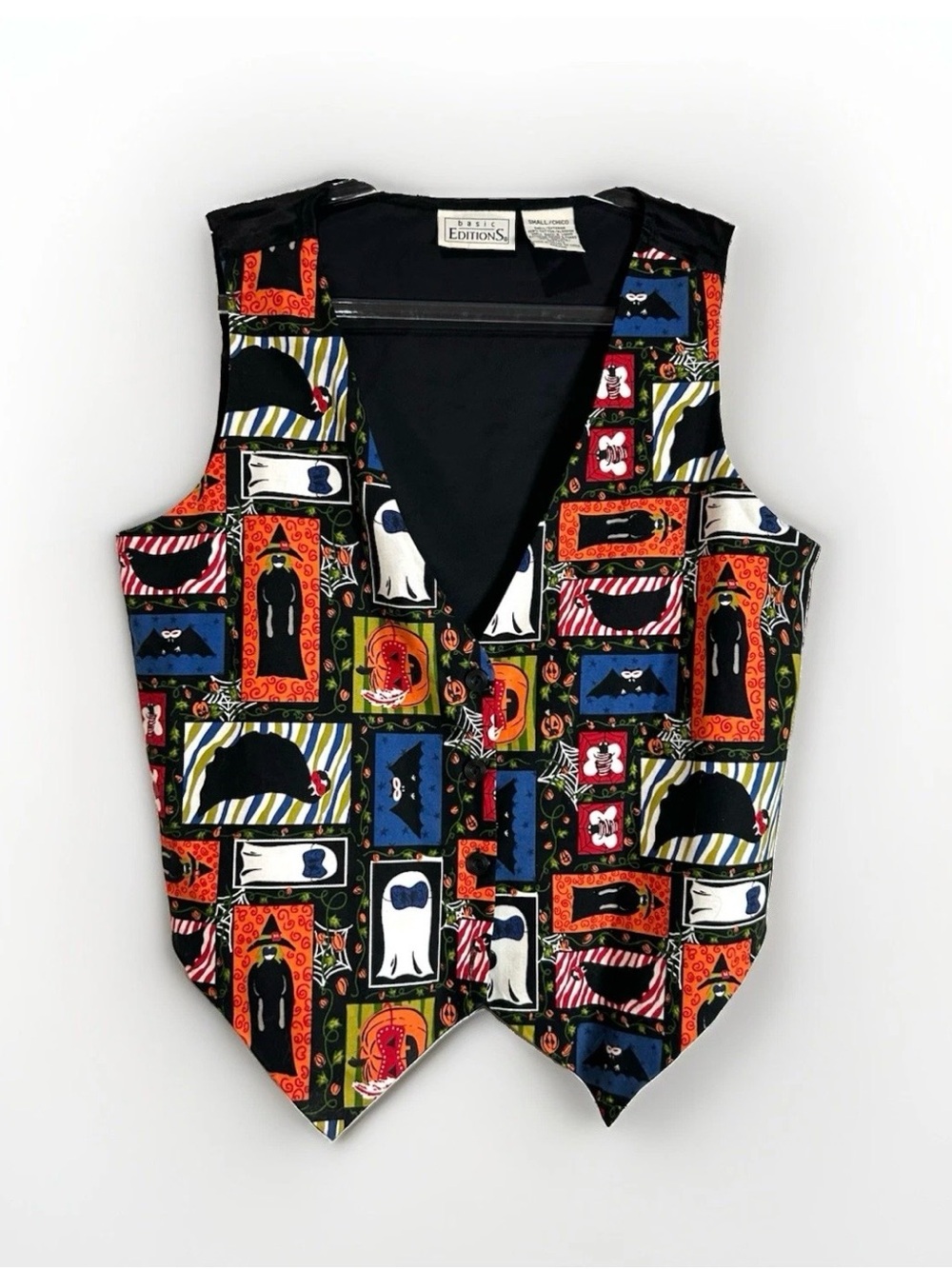 Vintage Halloween Vest 80s 90s  Sz S Ghosts Witches Pumpkins Basic Editions